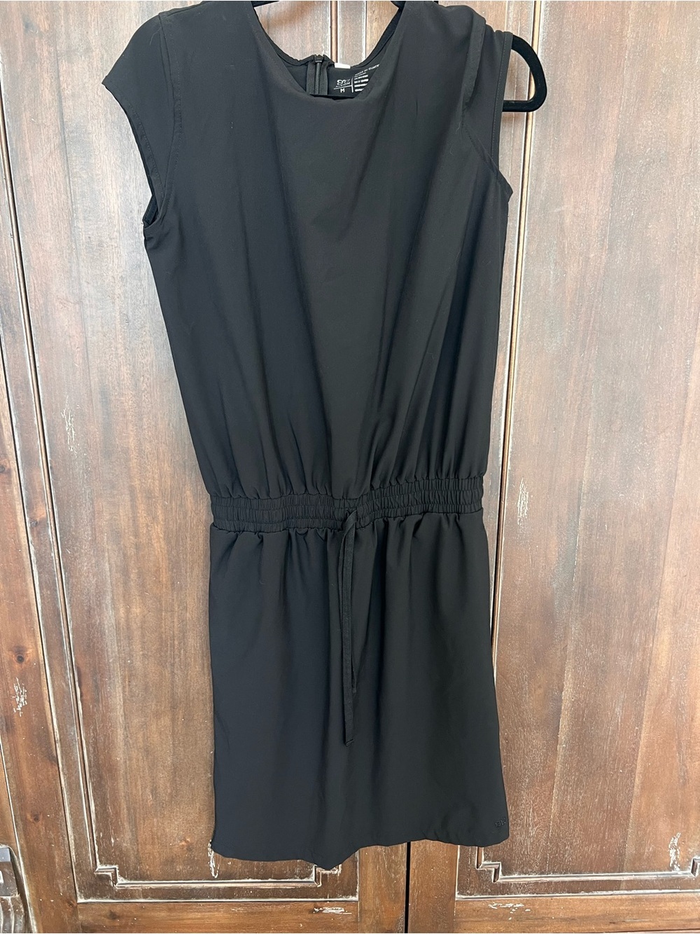 Albion Sleeveless Black Drawstring Waist Mini Dress